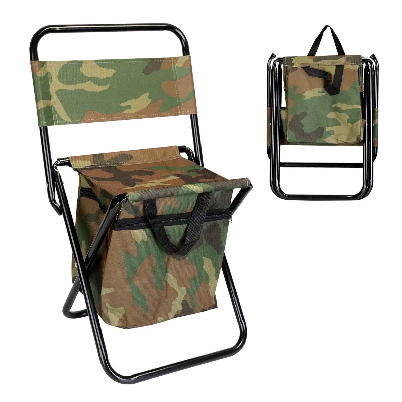 Portable Camping Chair with Cooler Bag And Backrest Foldable Outdoor Stool for Camping