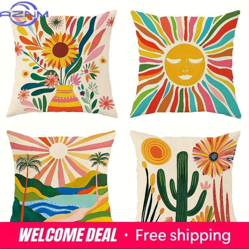 Bohemian - inspired Sunny Floral PillowcasesLiving room sofa cushion cover, soft and comfortable, bedroom room decoration