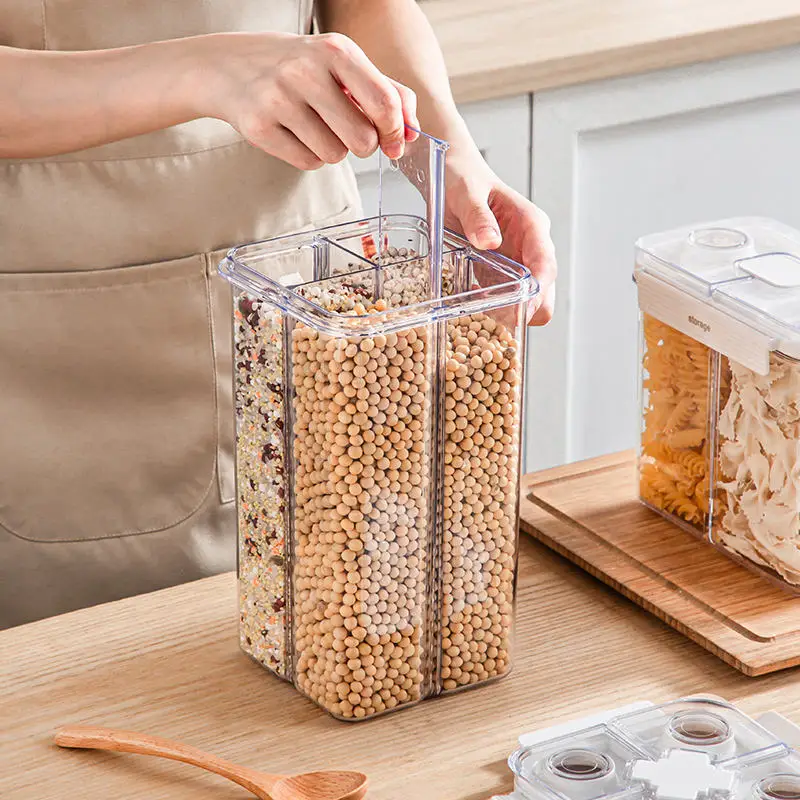 3L Cereal Dispenser Four-Compartment Sealed Container Moisture-Proof Stacked Snack Coffee Grain Storage Box Organizer Kitchen