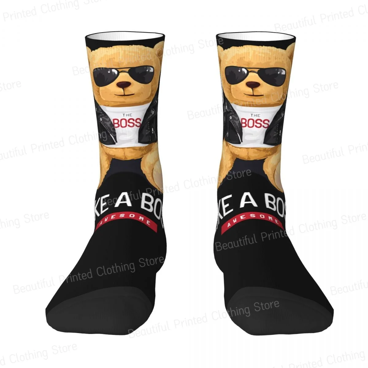 Wearing Sunglasses Teddy Bear Unisex Four Seasons Socks Outdoor Fun printing Socks Street Style Crazy Sock