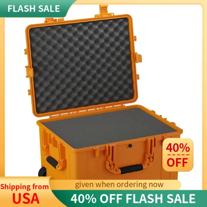 

Condition 1 Hard Plastic Case with Foam, Orange - 24.58 "x 19.58" x 14.60 " - Wheels & Telescoping Handle - Use as Camera Cas