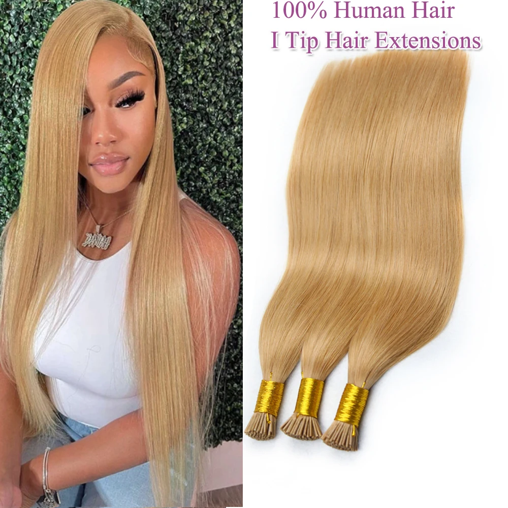 I تلميح وصلات شعر طبيعية مستقيمة شعر بشري حقيقي 50 جرام/الحزمة شعر الكيراتين 18-24 بوصة