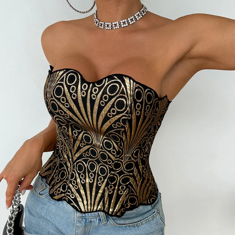 

New Corset Sexy Women Strapless Tops Slim Fitted Drawstring Shapewear Vest Fashion Night Out Corsets Party Clothing Rave Bustier