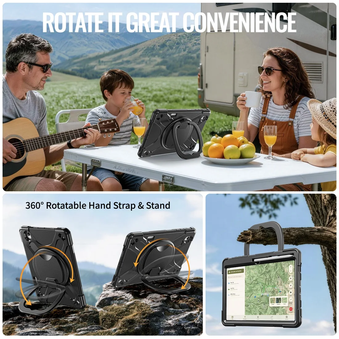 Heavy Duty Rugged Protective Case 360° Rotating Kickstand & Handle Grip,Shoulder Strap For Samsung Galaxy Tab S12+ 12.4 Inch