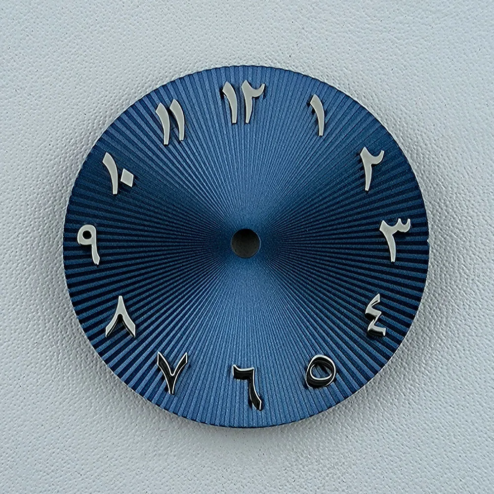 Esfera de reloj de 28,5mm, esfera árabe N H35, sin logotipo, esfera corrugada, esfera árabe convexa de acero inoxidable plateada, herramientas de reparación de relojes