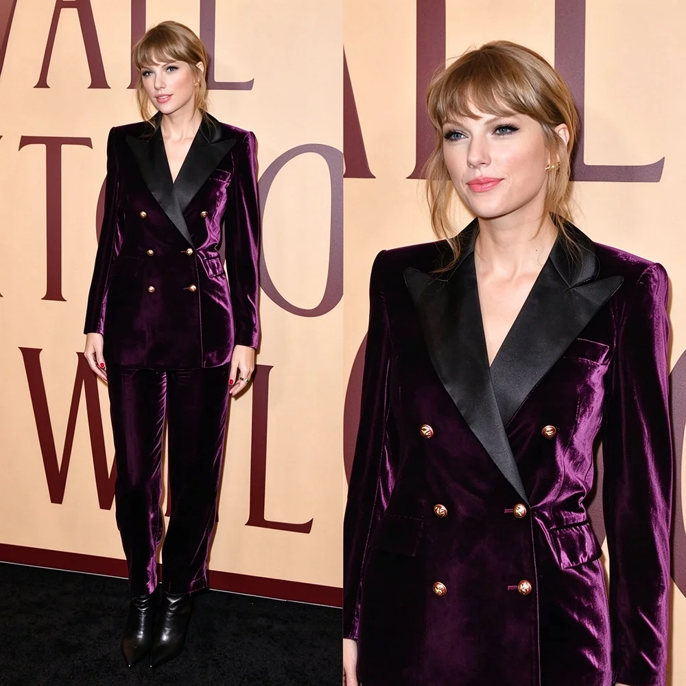 Custom Made Purple Velvet Double Breasted Women Suit Peak Lapel Classic Outfits High Quality Business Office 2 Piece Jacket Pant