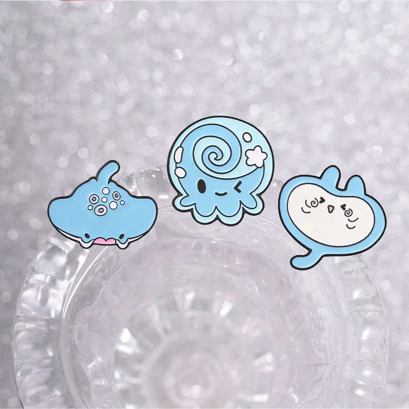 Blue Marine Creature Badges Cute Octopus Blob Monster Manta Ray Enamel Pin Cartoon Cute Sea Animal Brooch Accessories view 6