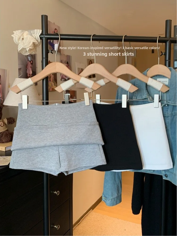 

High Waist Grey A-Line Skirt Women's Summer Slimming Versatile Anti-Light Wrap Body Sport Short Skirts Casual Style