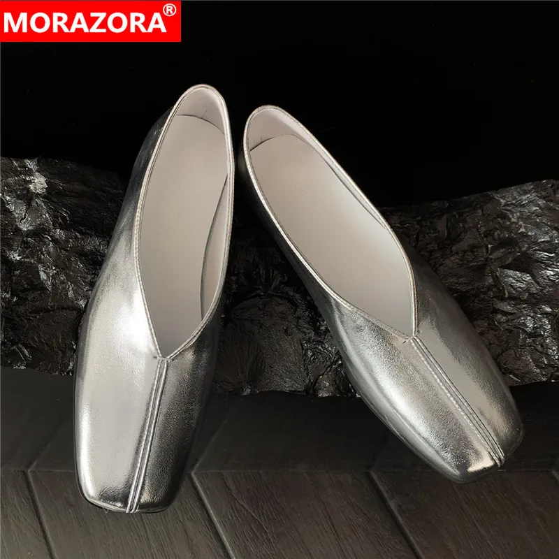 MORAZORA Size 34-42 New Genuine Leather Shoes Low Heels Silver Black Spring Summer Ladies Women Pumps Fashion Office Dress Shoes