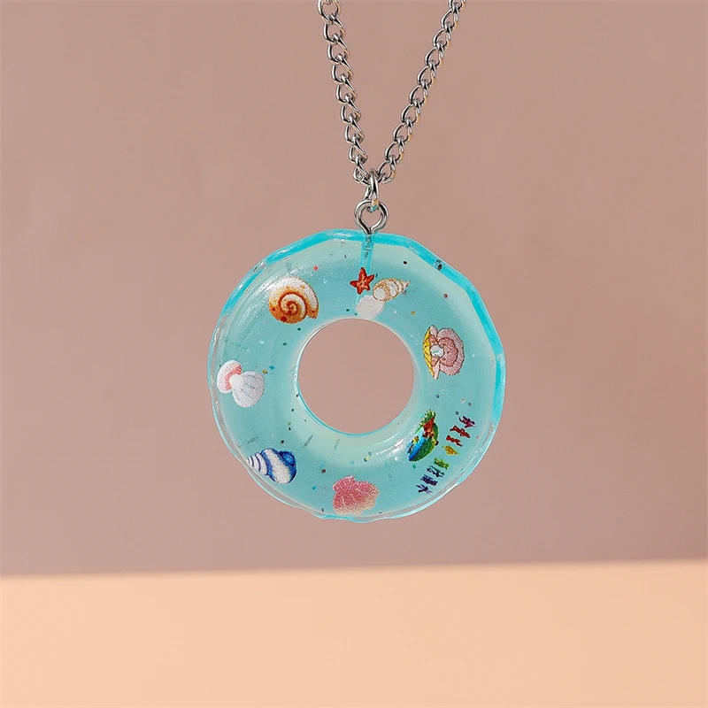 Modische Bunte Harz-Schwimmring-Halskette für Frauen und Mädchen Sommer Strand Urlaub Schmuck Geschenke – Detail 7