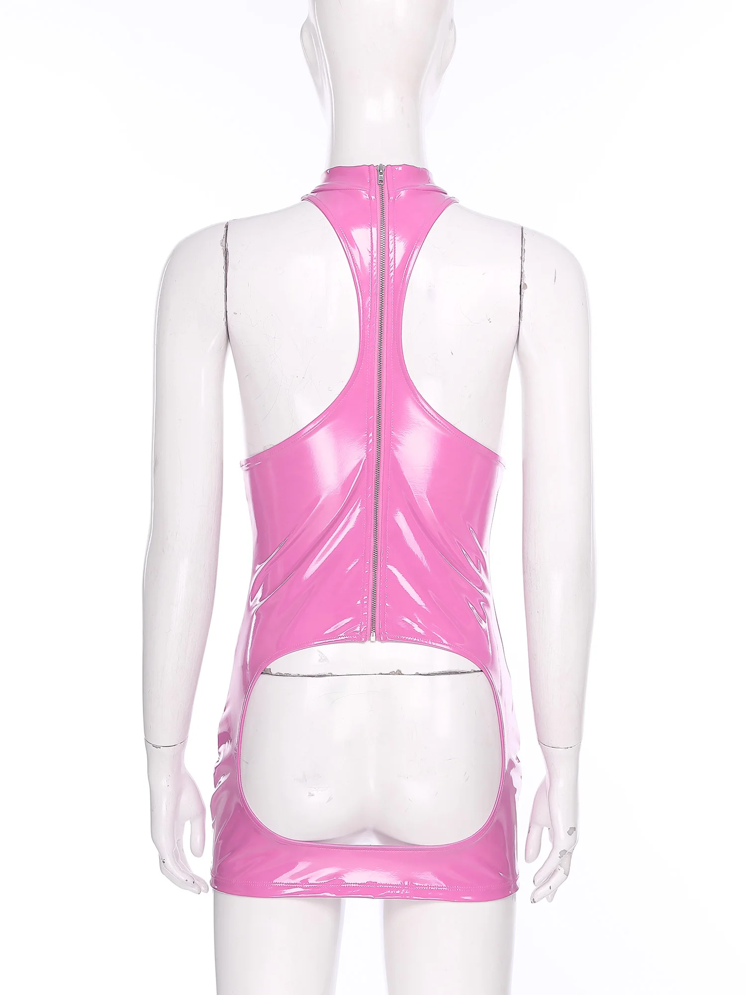 Abito aderente da donna in pelle verniciata effetto bagnato con ritaglio sul petto scava fuori il mini abito da notte allettante discoteca rave clubwear