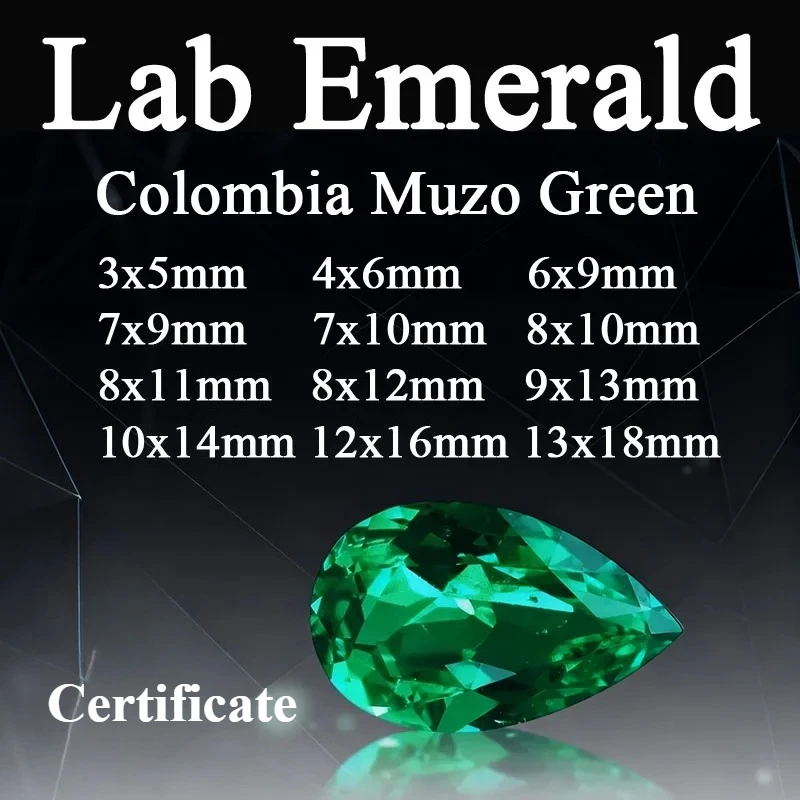 

НОВЫЕ выращенные в лаборатории Колумбии, изумрудные подвески в форме груши, зеленый драгоценный камень для изготовления ювелирных изделий своими руками, материалы на выбор, сертификат AGL