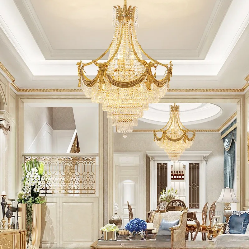 French style living room, crystal chandelier, European style villa, hotel lobby, dining room, atmospheric light