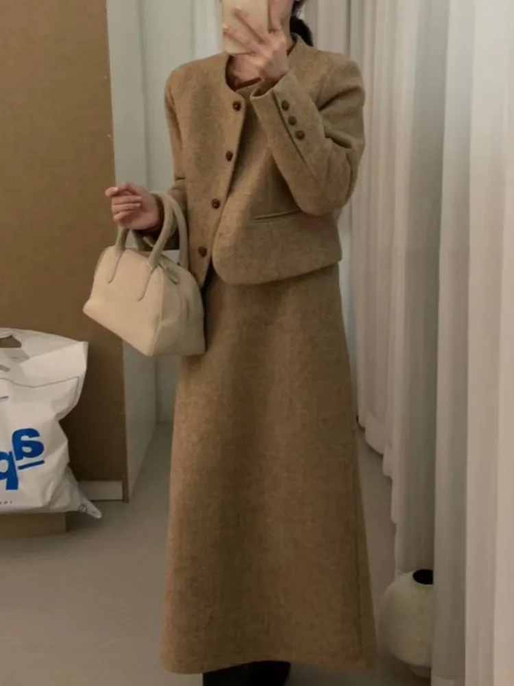 

Autumn Korean Style Two Piece Set for Women Elegant Casual Long Sleeve Jacket Top Midi Skirt Suit Fit Female Business Workwear