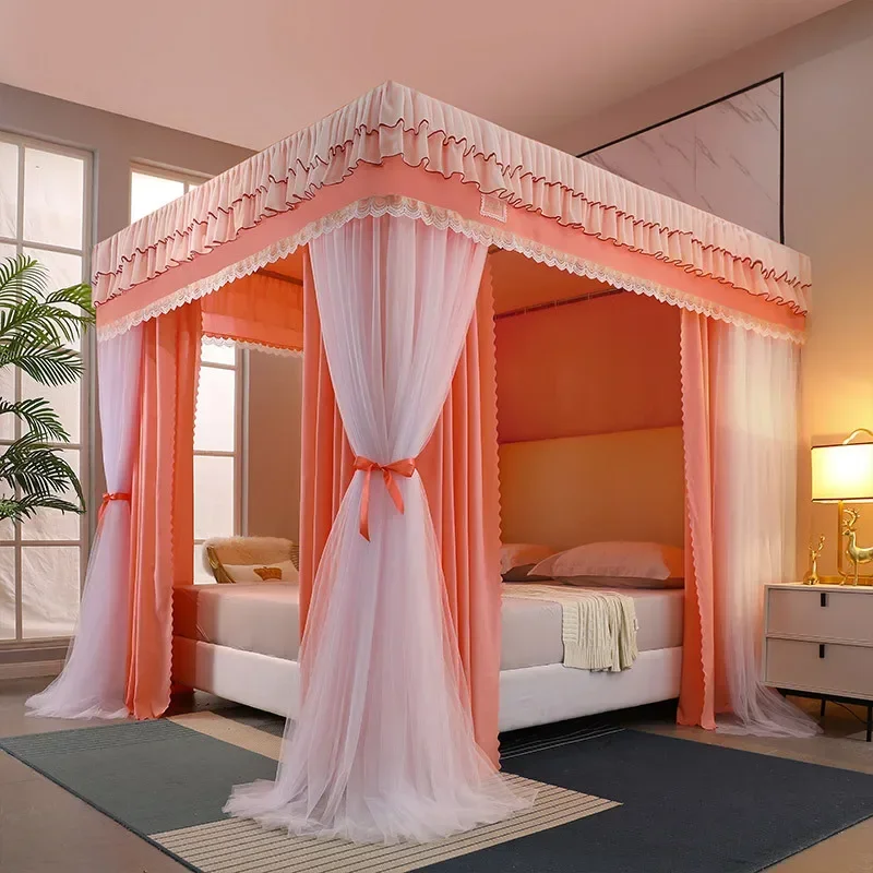 Four Season Quadrate Palace Mosquito Net with Frame Romantic Shading Bed Curtain Canopy Nets Three-door Bedcover Curtain