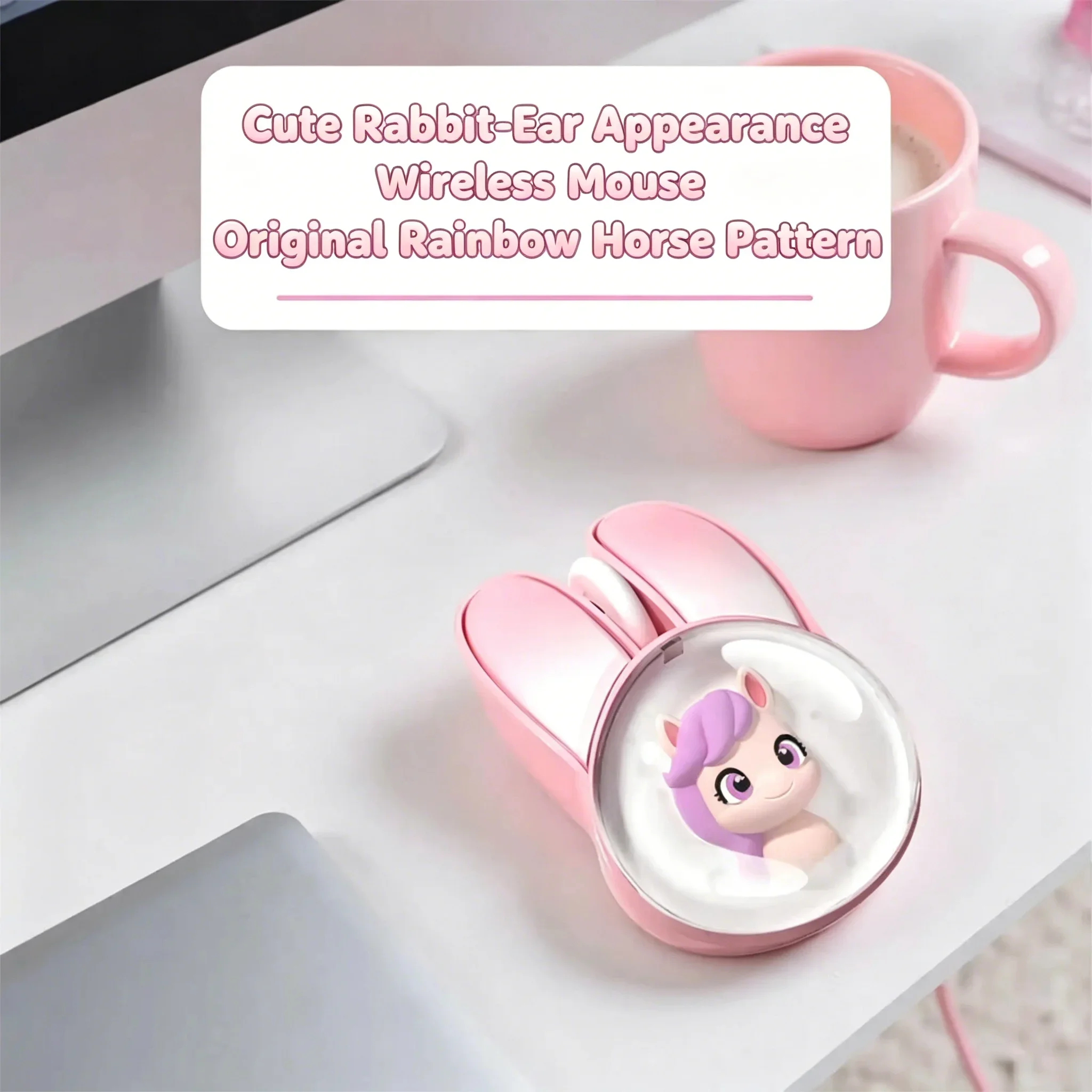 Cute Bunny Ear Wireless Mouse 2.4G Bluetooth Dual Mode Mice Rechargeable Quiet Keys Original Rainbow Horse for Girls Kids