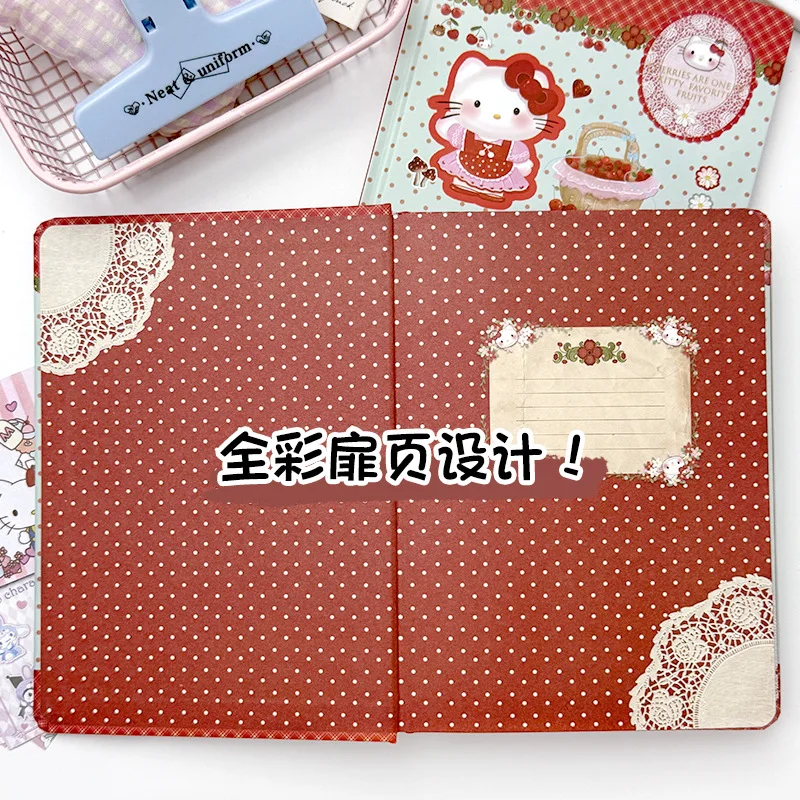 Cute Cherry Kt A5 Hard Shell Notebook Full Color Drawing Inner Page Handbook Cartoon Hello Kitty Diary Notebook