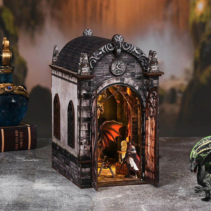 DIY Wooden Book Nook Figurines Miniatures Dragons Treasure Labyrinth Bookend for Friends Birthday Gifts Home Decoration Crafts