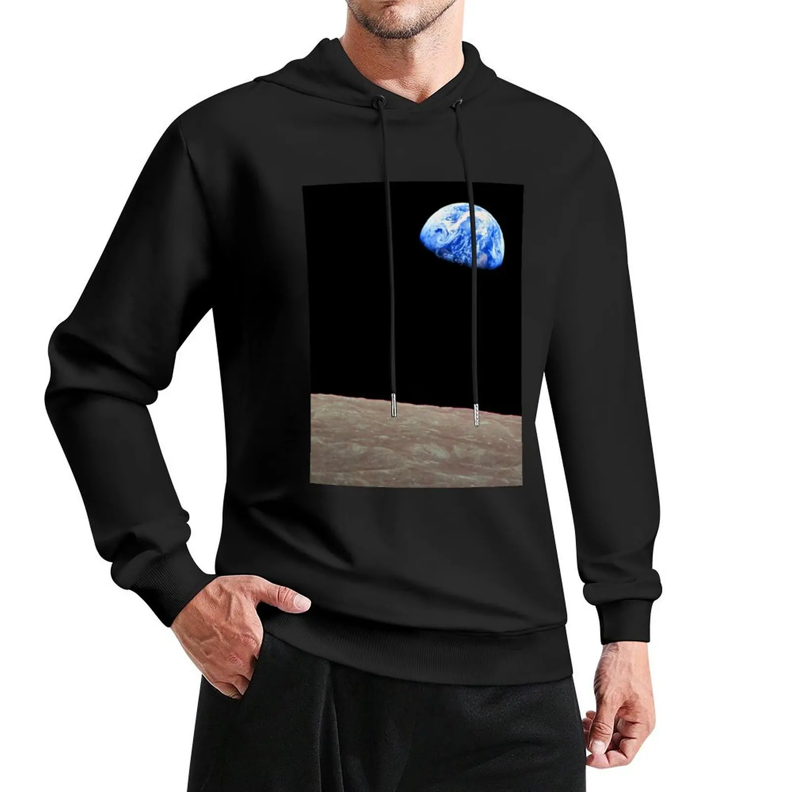 

Earthrise Over the Lunar Surface. Pullover Hoodie men's clothes men's sweat-shirt set autumn hoodie graphic