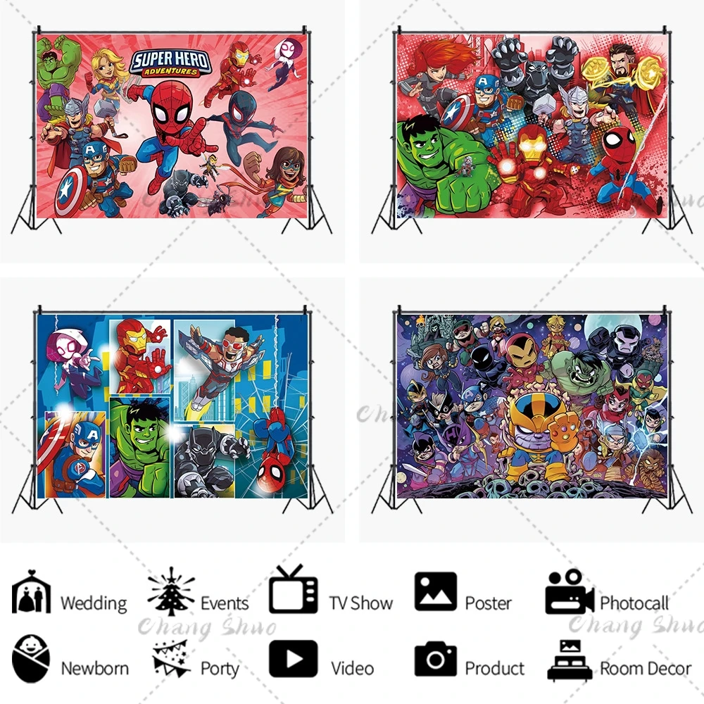 Disney Avengers Birthday Background Suitable for Children Baby Cartoon Superhero Party Decorations Photography Poster Photo