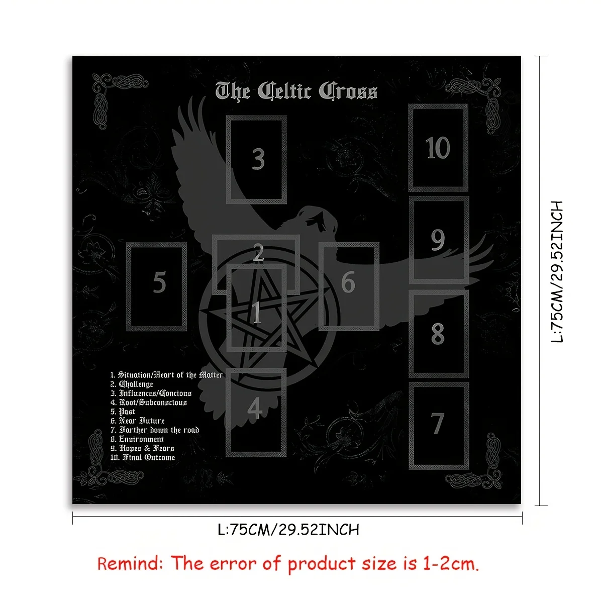 Raven Pentagram Celtic Cross Tarot Altar Cloth, Divination Mat for Witchcraft, Astrology and Halloween Decor