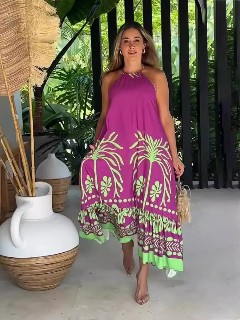 شعبية الشاطئ السفر الربيع الصيف اللباس للنساء فضفاضة كبيرة سوينغ الرسن حزب ثوب شيك الطباعة جديد وصول أكمام ارتداء #2