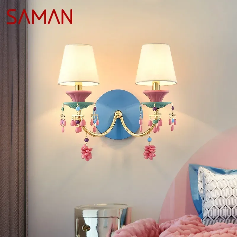 SAMAN French Luxury Color Crystal Wall Lamp Creativity Living Room Bedroom Children's Room Room Hotel Villa Aisle Wall Light