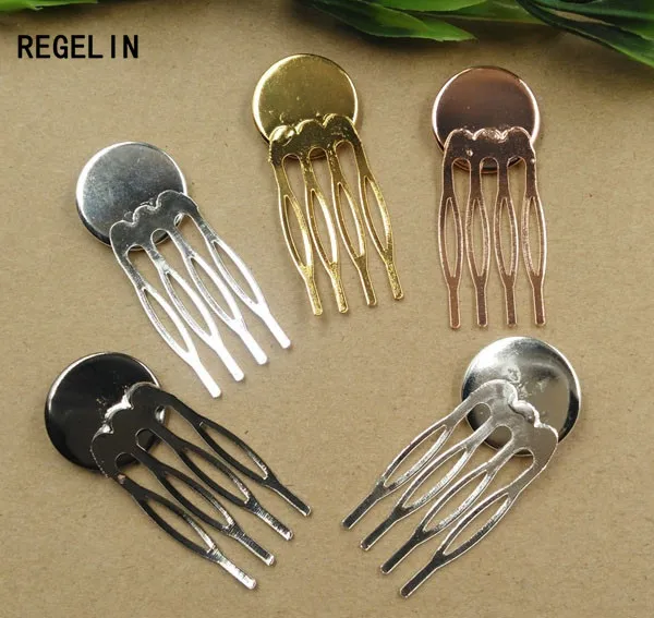 REGELIN 10pcs 4teeth Vintage Hair Jewelry Settings Cabochon Base Blank Bezel Trays for 20mm Cabochon Cameo DIY Hairpins