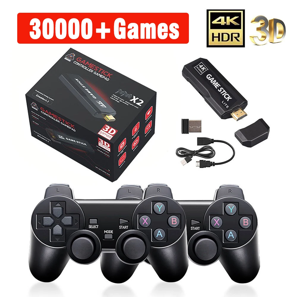 X2 PLUS Video Game Stick Control 4K HD 2.4G Dual Wireless Controller 40000 Games 64GB Retro Games PSP PS1 FC