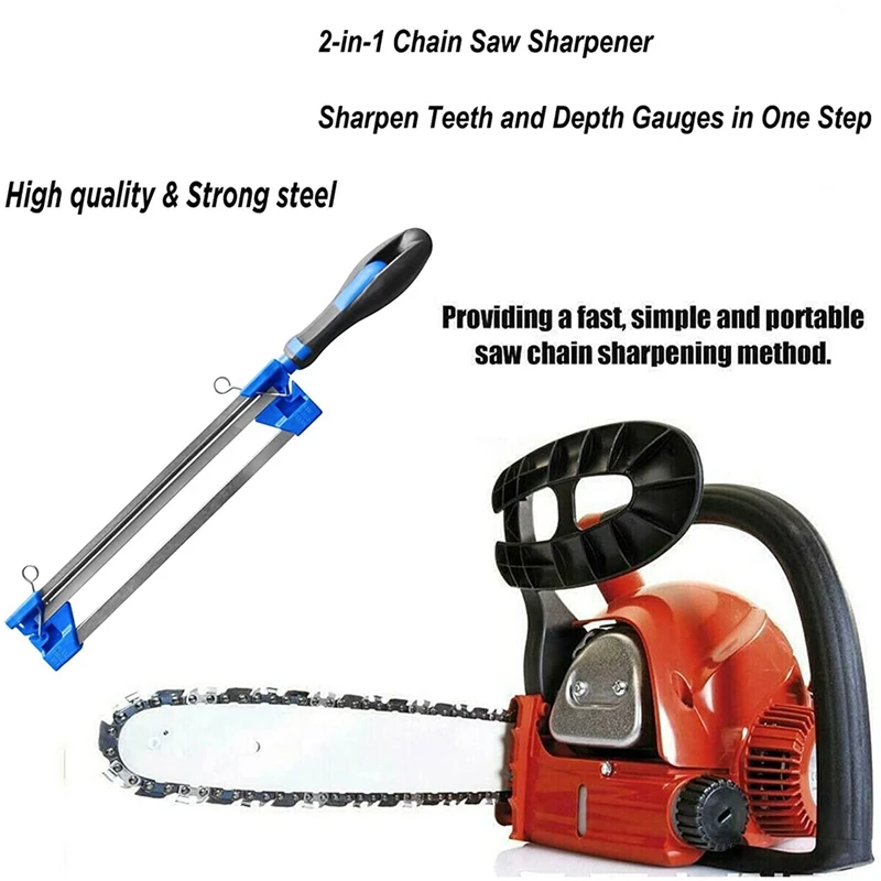 Chainsaw Chain Sharpener 2 In 1 Pitch Fast Chain Saw Teeth Kit 5/32Inch 11/64Inch Round Files For 3/8 3/8P Saw Chain