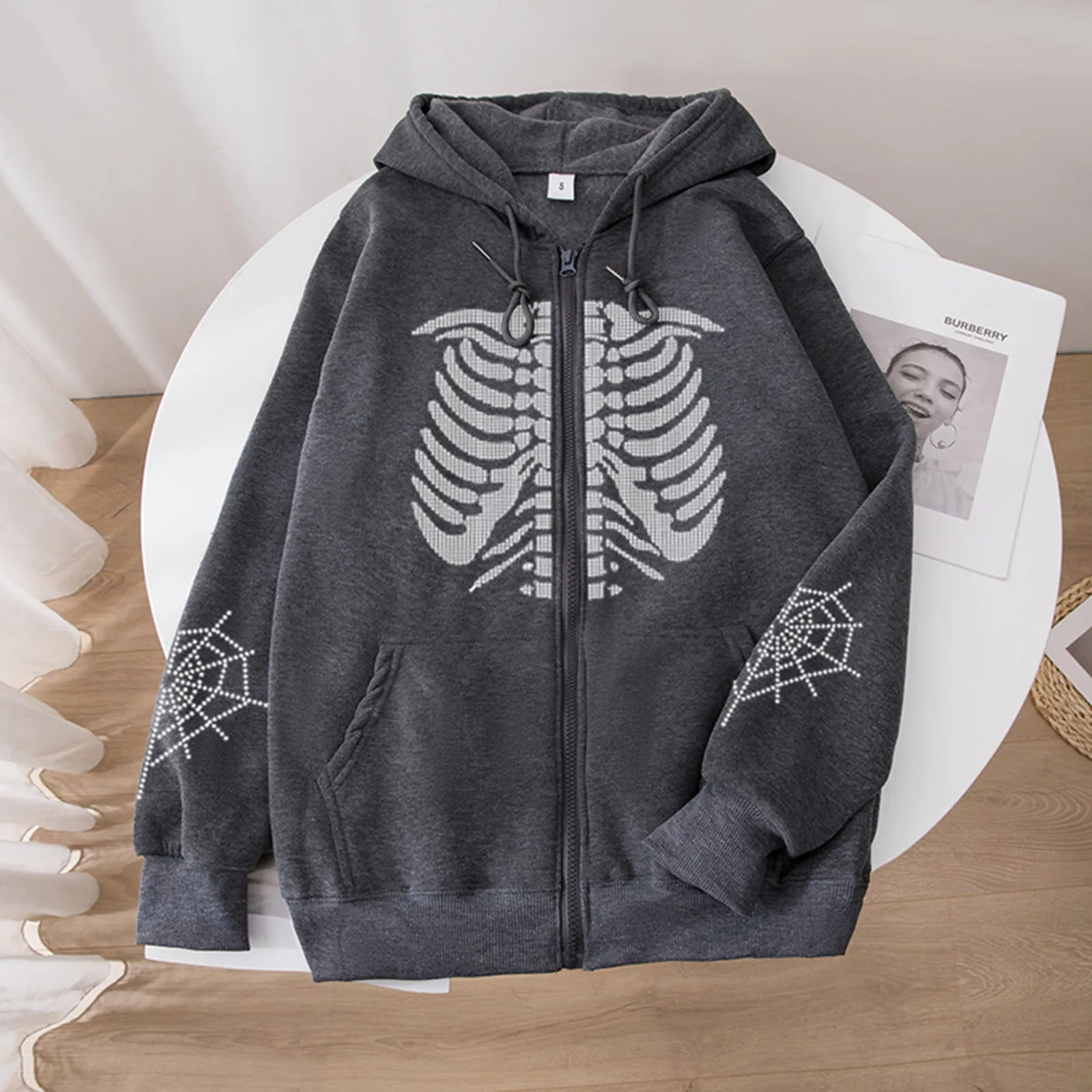 

Y2K Gothic Skeleton Sweatshirt Oversized Hoodie Men Autumn Zip Up Long Sleeve Coat Top Male 90s Vintage Harajuku Grunge Clothes