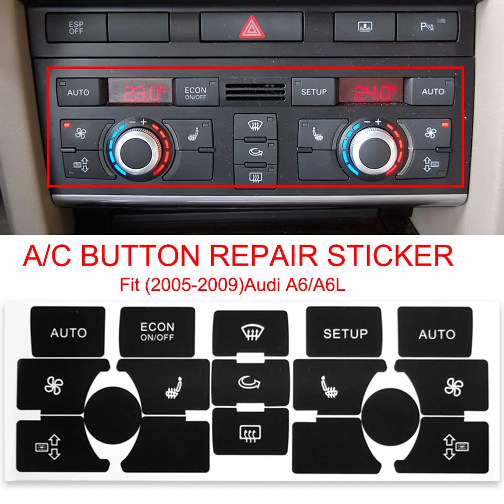 Pegatina de botón para Audi A6 C6, piezas de repuesto interiores, embellecedor de reparación de Audi A6 4F botones para 2004-2011, cubierta de Panel