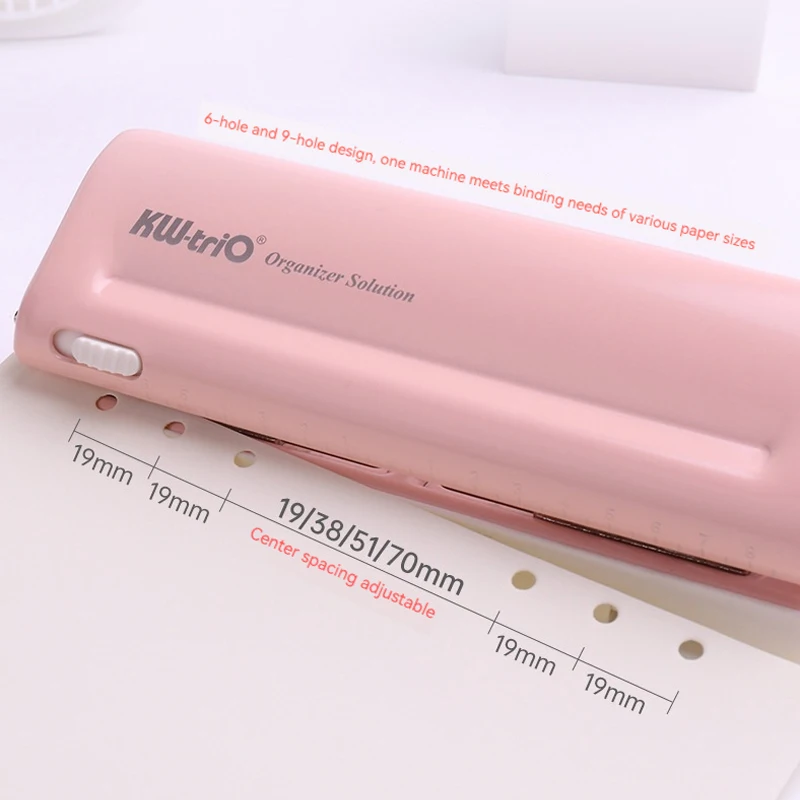 Kw-Trio 조정 가능한 6홀 데스크탑 펀치 펀처(A4/A5/A6/A7/B5/개인용/데스크팩스 다이어리 플래너 오거나이저용) 10매 용량