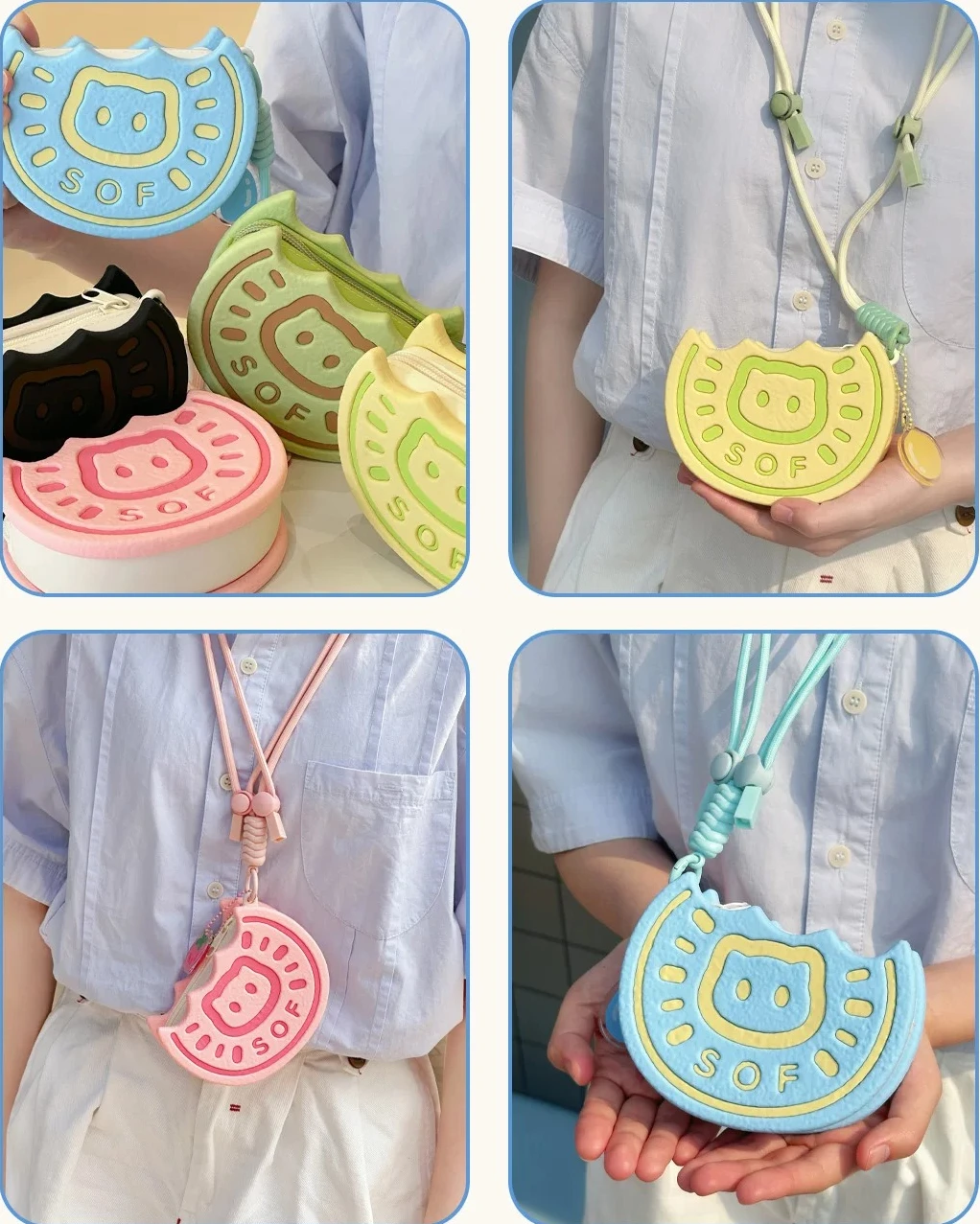 Japanese Original Cartoon Cat Biscuits Cute Silicone Change Bag Storage Bag Cat Small Satchel Bags Female Birthday Gift Purse