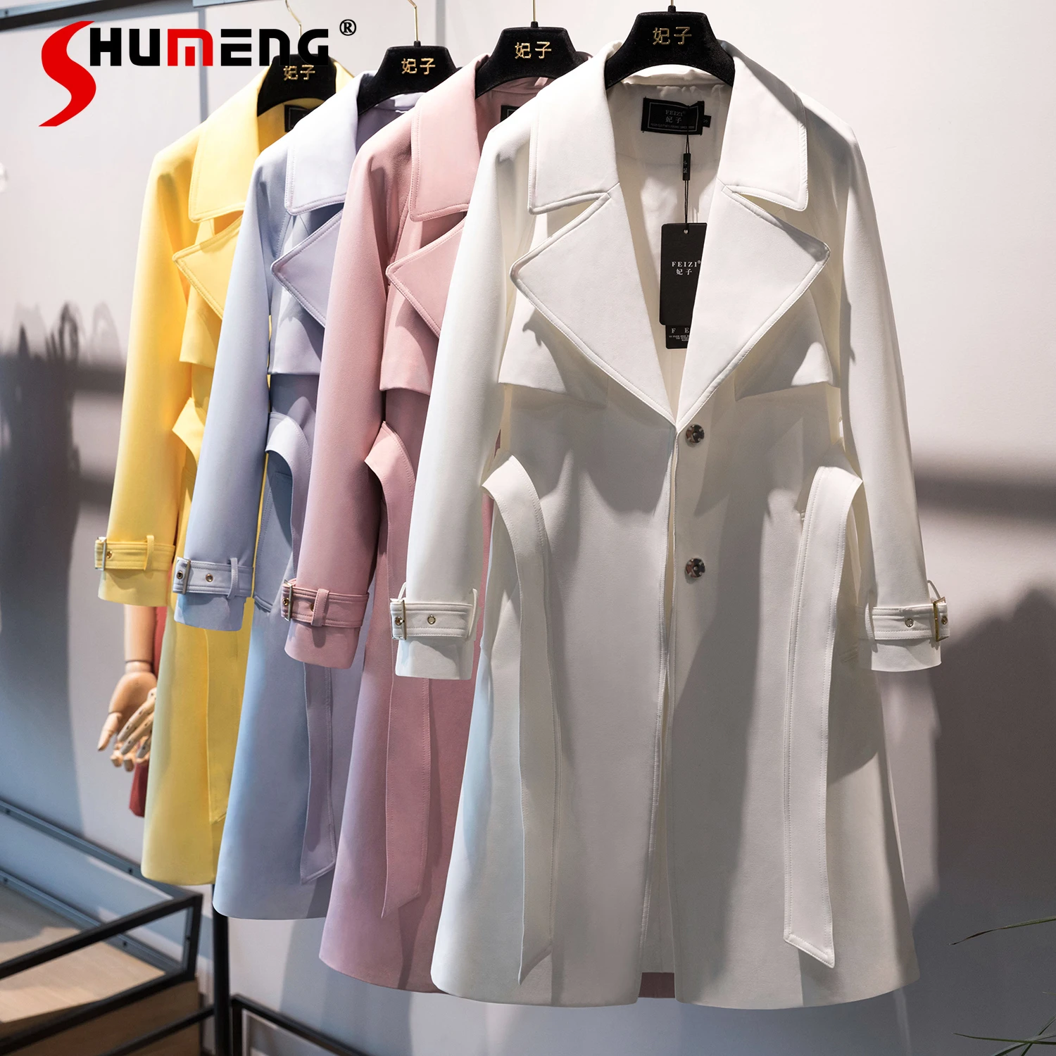 

Trench Coat Women 2024 New Spring Autumn Fashion Simple High-End Temperament Chic Mid-Length Trench Long Sleeve Solid Color Coat