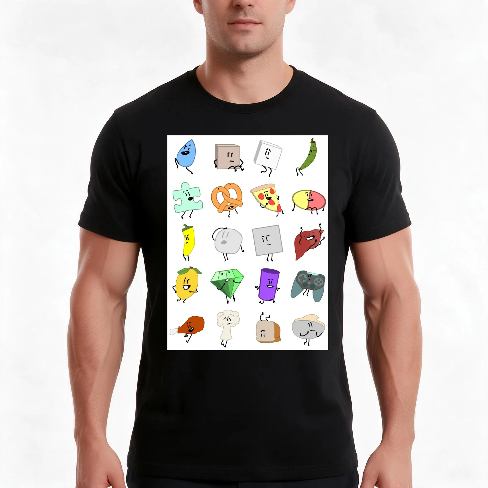 Object Onslaught Characters T-Shirt Summer Casual Cotton Tee Oversized Streetwear Tops Vintage Graphic Print 100% Cotton