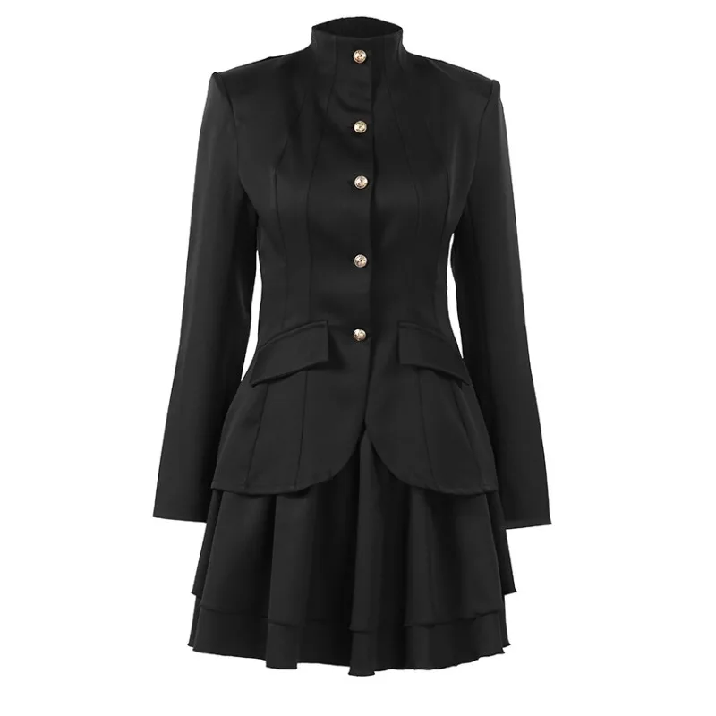 FL New Womens Two Piece Set Vintage Stand Collar Cropped Blazer A Line Skirt New Spring Fall Elegant Versatile Chic Young Classy