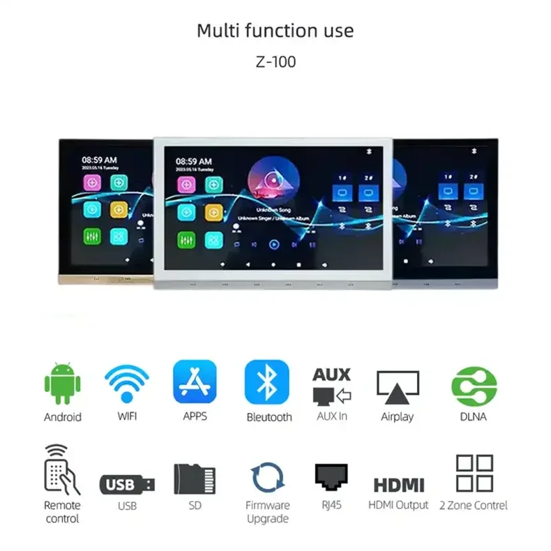 10.1inchSmart Wall Amplifier WiFi Bluetooth Android Audio Center 8*30W Power Amp Home Theater Sound System with RJ45 WIFI