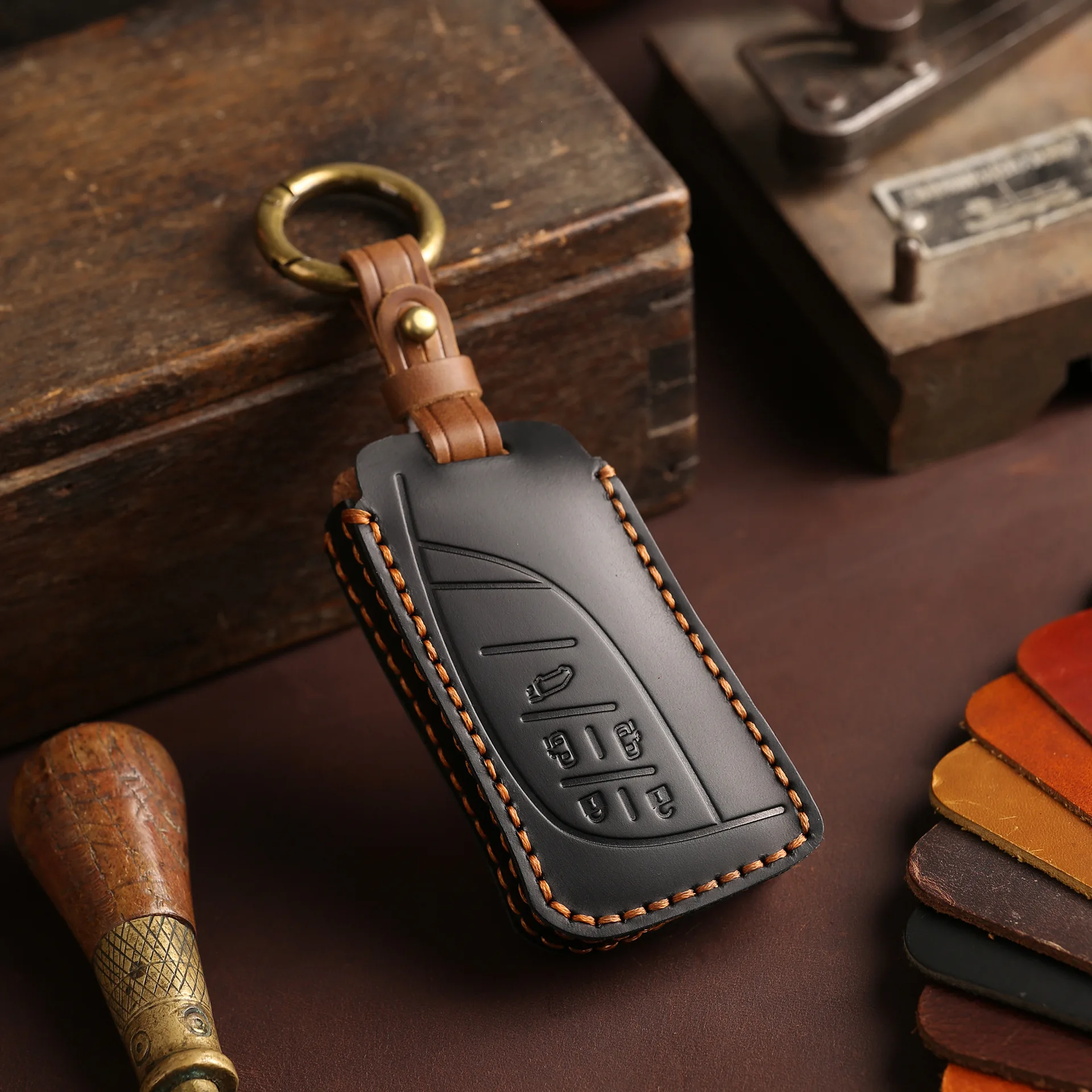 Leather Car Key Cover Shell for Lexus LM350h LM500 2023