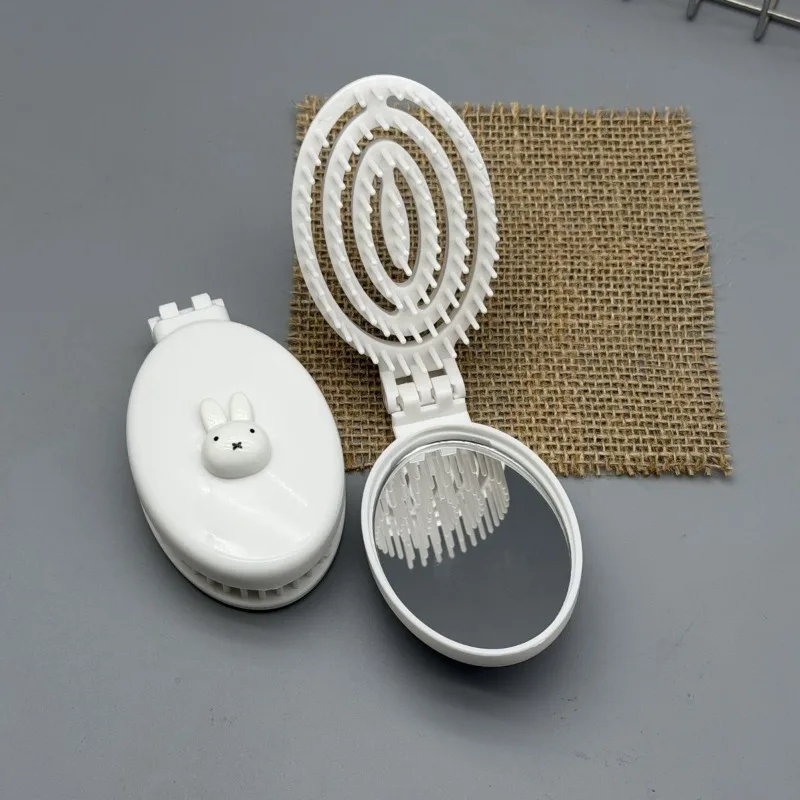 Simple Miffy Rabbit Sweet Cute Creative Cartoon Pattern Peripheral Fashionable Small Portable Folding Mirror Massage Airbag Comb view 2