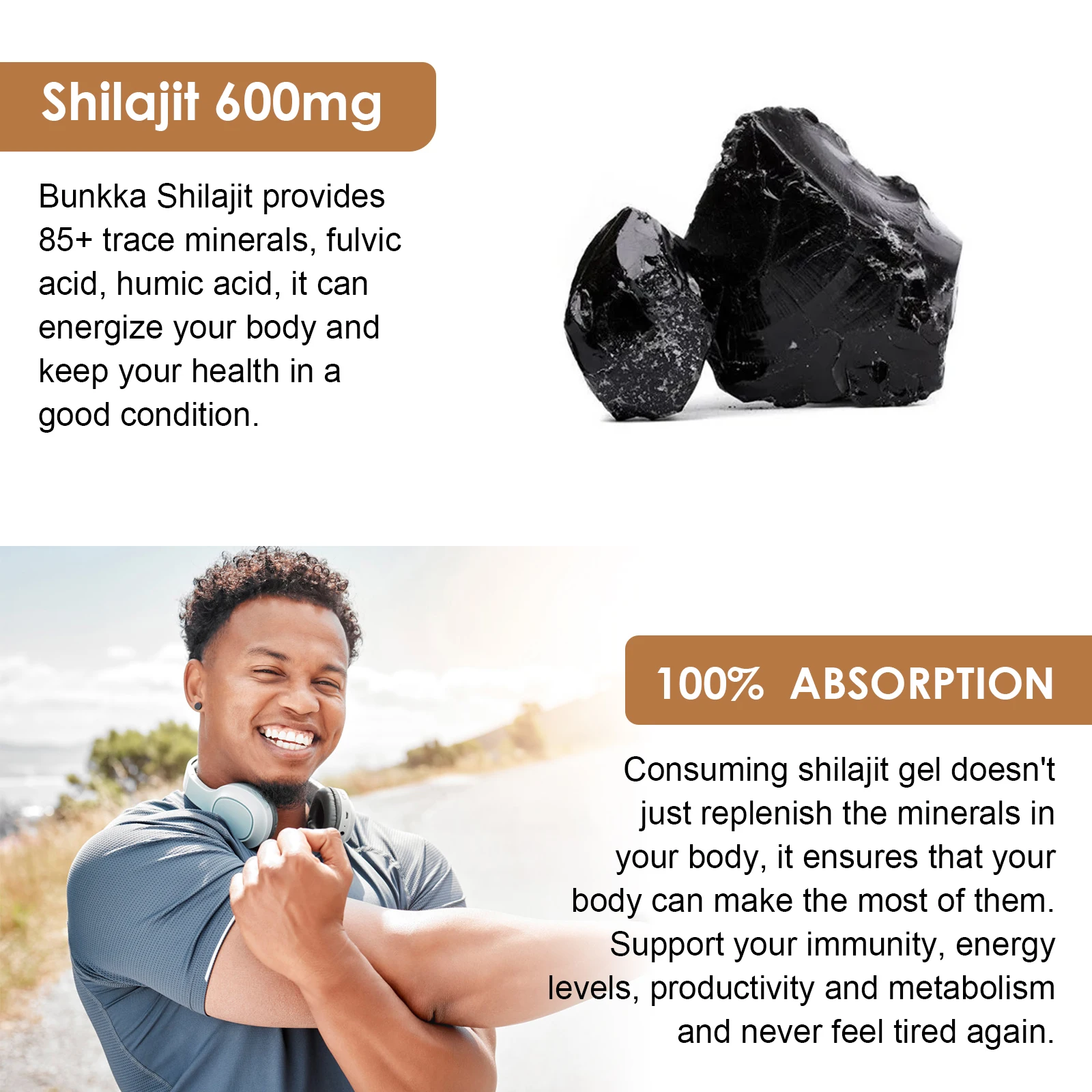 Resina Shilajit Orgânica Pura para Homens, Beleza da Pele do Himalaia e Equilíbrio Hormonal da Saúde, 85 + Trace Minerals, Ácido Fúlvico, 100% Original