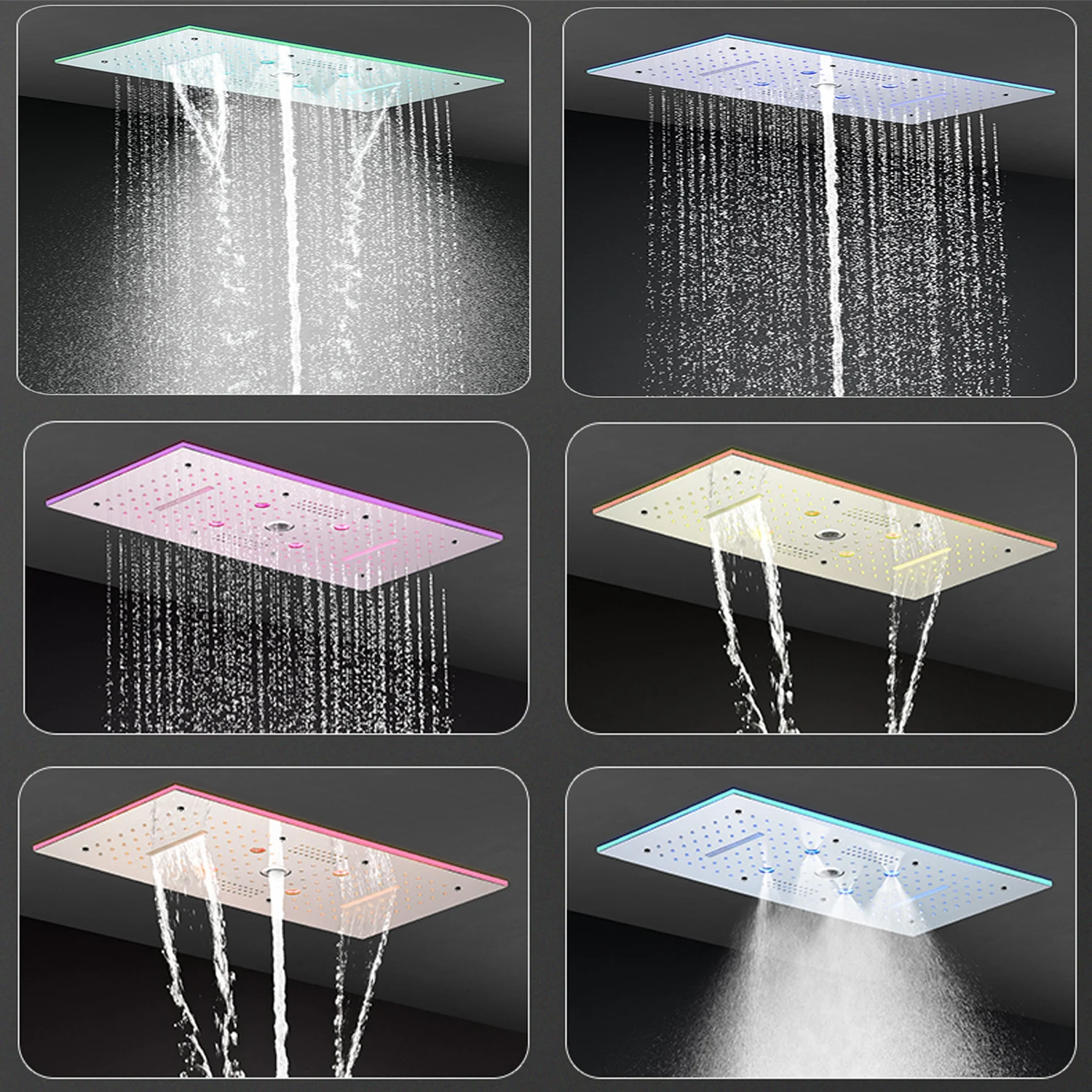 Imagem -05 - Teto Grande Música Led Chuveiro Sistema Conjunto Estilo Europeu Precipitação Cachoeira Chuveiro Cabeça Misturador Termostático Válvula Lateral Jatos hm