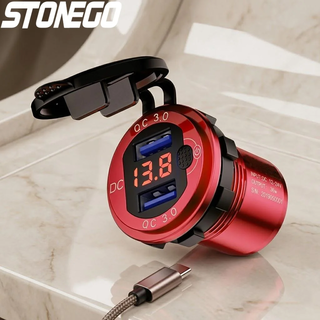 

Автомобильное зарядное устройство 36W с двумя USB-портами QC3.0, водонепроницаемое, быстрое зарядное устройство для мотоциклов, квадроциклов, лодок, морского транспорта, автодомов, адаптер 12В/24В