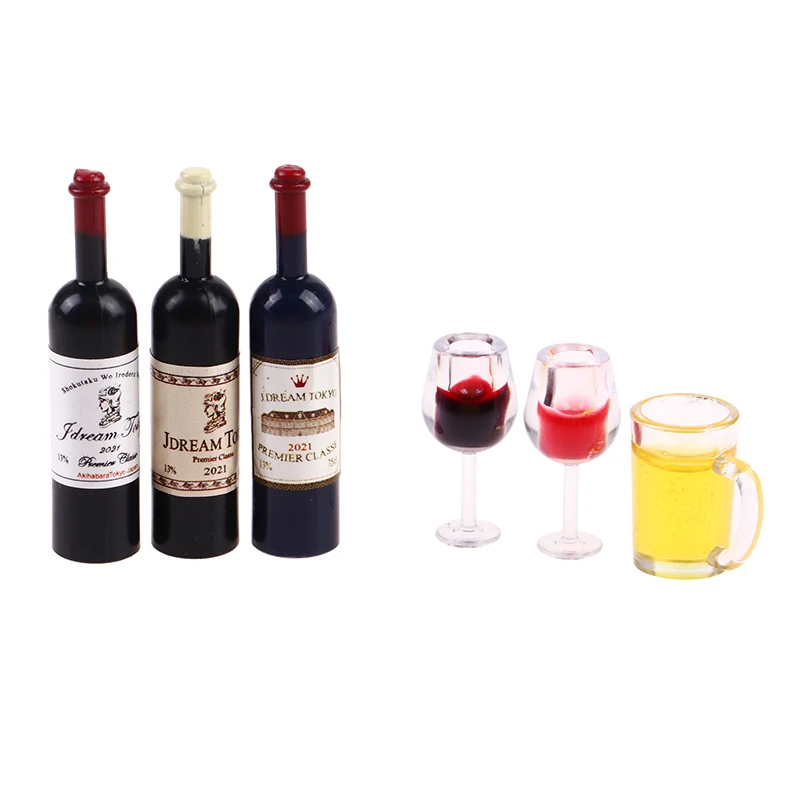 

New New Fashion High Quality 5Pcs 1:12 Dollhouse Miniature Wine Cup Beer Mug Wine Bottle Model Furniture House Decor Toy