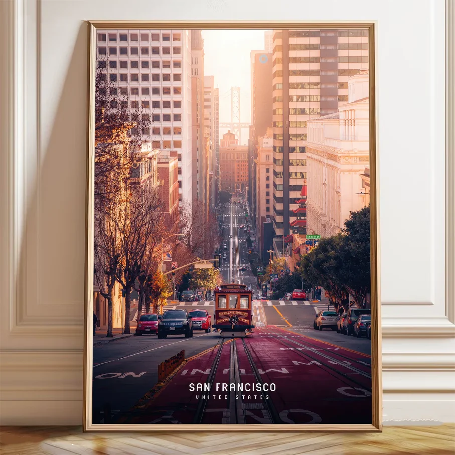 San Francisco Cable Car Poster Print Wall Art Picture Frame Home Decor Living Room Vintage USA Cityscape Art