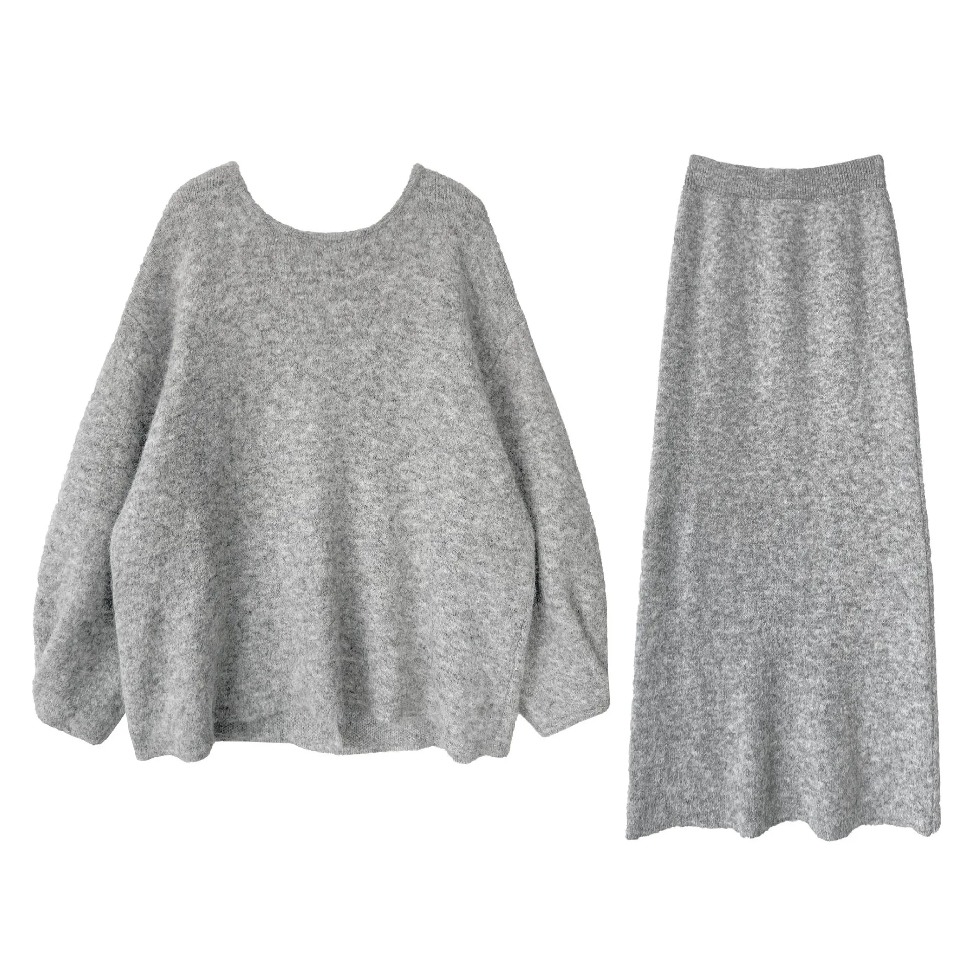 

Комплект SuperAen: осенне-зимний новый мягкий свитер с пуговицами сзади и свободной юбкой с высокой талией в корейском стиле для женщин