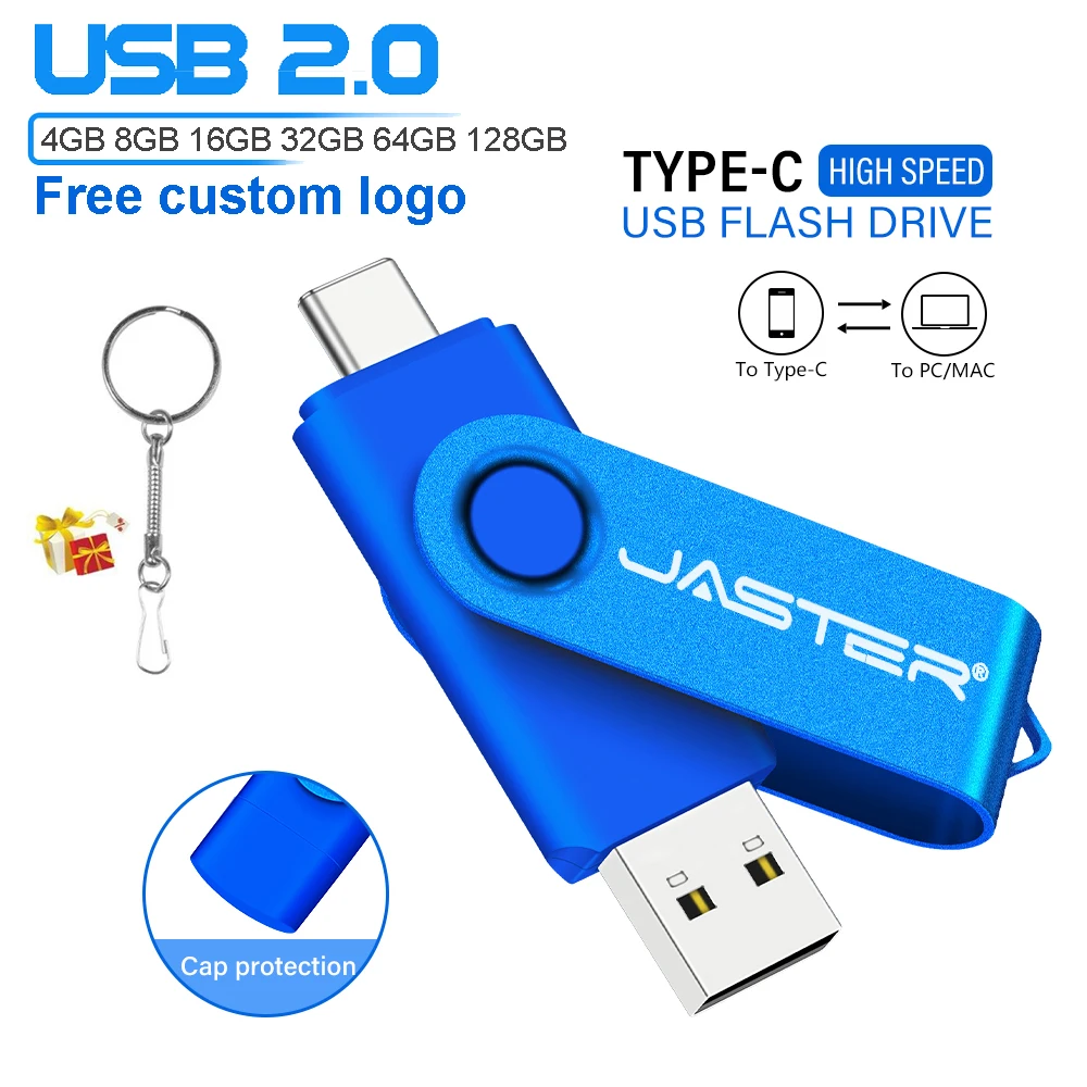 TYPE-C 2 in 1 USB Flash Drive 128GB Free Custom Logo Pen Drive 64GB High Speed Memory Stick 32GB Free Key Chain U Disk 16GB