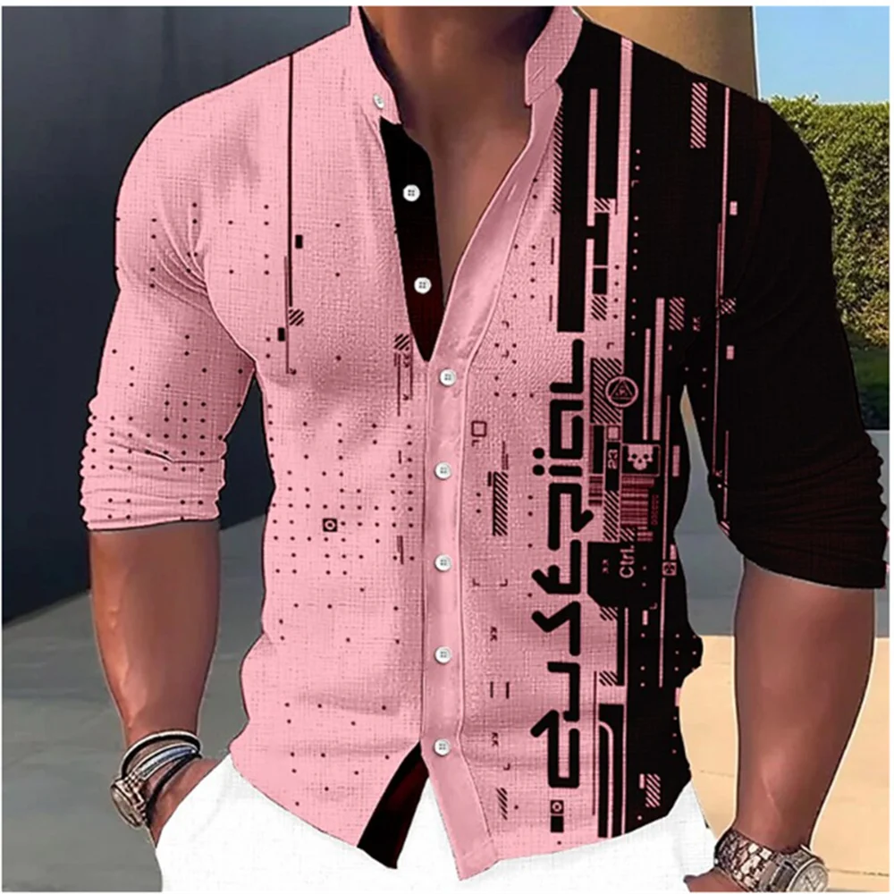 2023 Fashion and Fashion Standing Neck Shirt Men\'s Long Sleeve Shirt Casual Outdoor Party Soft and Comfortable Fabric Button Top