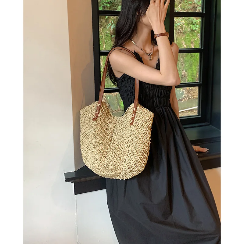 2024 Summer Straw Resort Style Beach Bags and Wallets Women's Woven Handbags Boho Women's Shoulder Bags Travel Shopping Bags