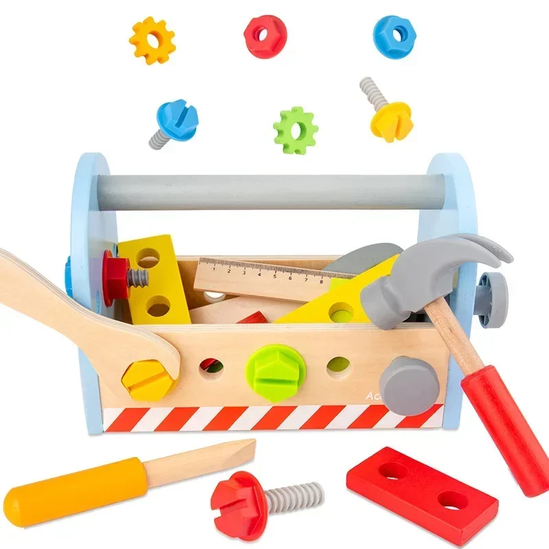 High Quality Wooden Toolbox Toy Set service kit screwdriver hammer saw Play house Puzzle Interactive Toys baby birthday gift